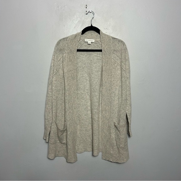 White + Warren Gray Cashmere Cardigan Sweater Small Open Front Pockets Long Line - Picture 4 of 6